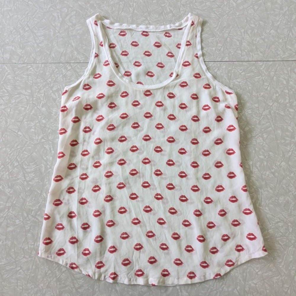 Joie 100% Silk Kiss‎ Lips White/Red Sleeveless Tank Top Luxury